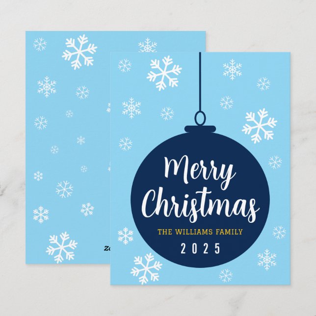 Elegante copo de nieve azul Feliz Navidad (Anverso / Reverso)