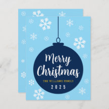 Elegante copo de nieve azul Feliz Navidad