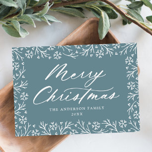Elegante copo de nieve azul Feliz Navidad Tarjeta