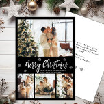 Elegante copo de nieve blanco negro 4 Navidades de<br><div class="desc">Elegante y moderno 4 Collages de fotos de la tarjeta navideña de escritura de mora negra y blanca. Esta festividad, minimalista, caprichosa, (4) plantilla de cuatro tarjetas de festividad fotográfica incluye un collage de fotos de bonito, un pequeño copo de nieve y dice ¡Feliz Navidad! El texto de bienvenida de...</div>