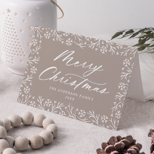 Elegante copo de nieve Taupe Feliz Navidad No foto