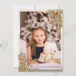 Elegante copos de nieve de oro Foto Feliz Navidad