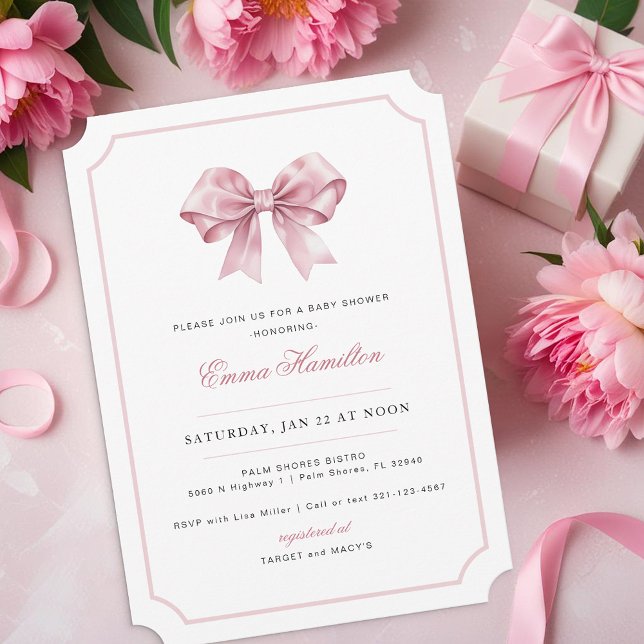 Elegante Coquette Bow Invitación Baby Shower - Cla (Elegant Baby Shower Invitation)