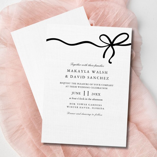 Elegante Coquette Bow Wedding Invitación (Elegant Coquette Bow Wedding Invitation)