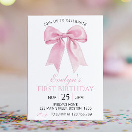 Elegante Coquette Rosa Bow Chica Invitación al cum