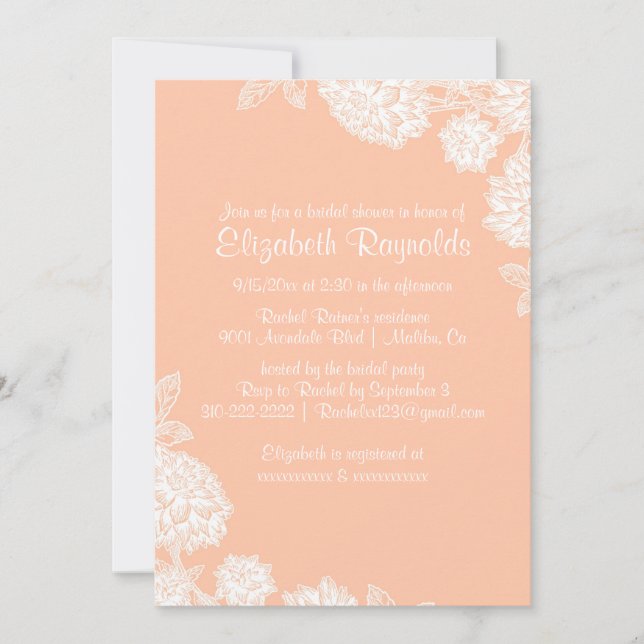 Elegante Coral Bridal Shower Invitaciones (Anverso)