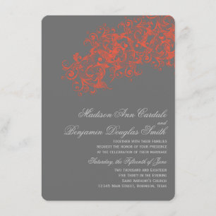 Elegante Coral Gris Invitaciones a Bodas Florecien