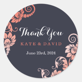 Elegante Coral y Azul Gracias Pegatinas