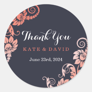 Elegante Coral y Azul Gracias Pegatinas