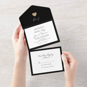 Elegante Corazón Negro todo en una invitación de m
