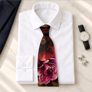 Elegante Corbata de Boda Formal Floral Rojo Negro 