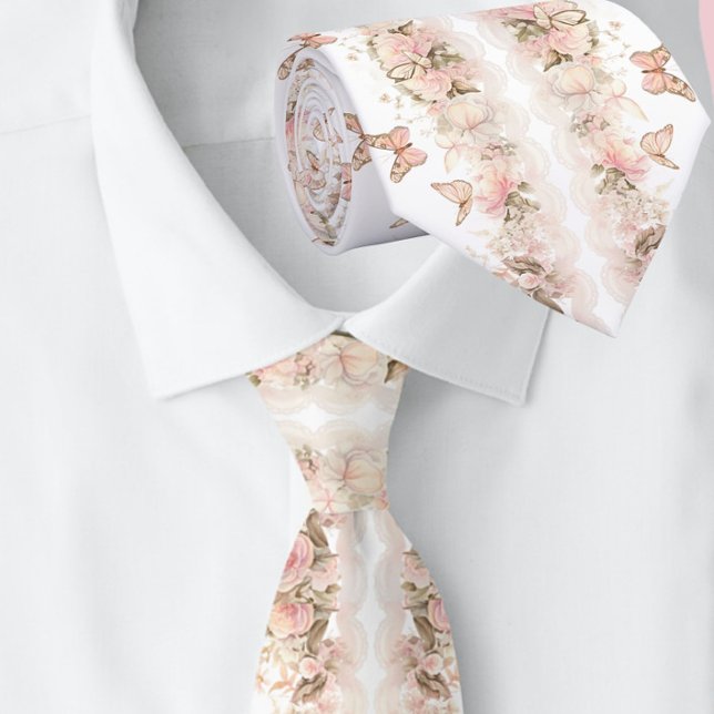 Elegante Corbata de Boda Mariposa Rosa Blanca (Subido por el creador)