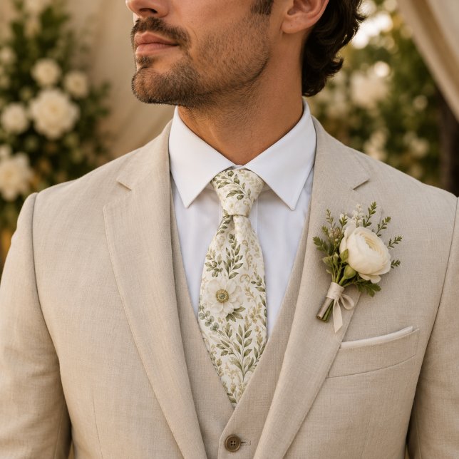 Elegante Corbata de Bodas Botánicas de Flor Silves (Subido por el creador)