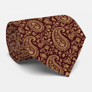 Elegante corbata de cachemira borgoña y dorada