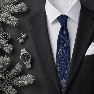 Elegante Corbata de Noche Azul Plateada con Copo d
