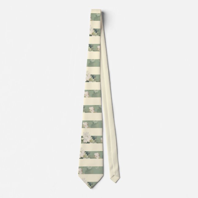 Elegante corbata de seda con estampado botánico en (Anverso)
