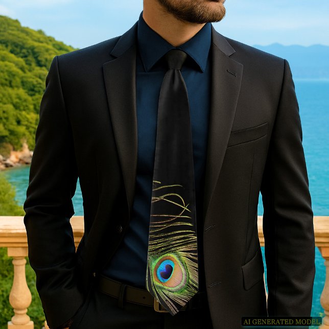 Elegante Corbata Negra de Pluma de Pavo Real (Elegant tie design from my Glamorous Peacock Feather On Black Collection
)