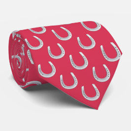Elegante corbata roja y plateada con herradura Der