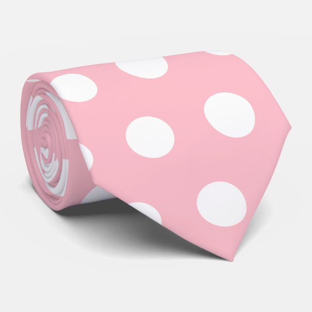 Elegante corbata rosa con acentos de punto blanco  (Enrollado)