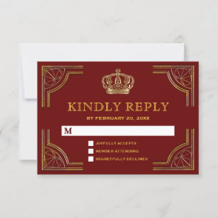 Elegante Corona Dorada Ornata Boda RSVP