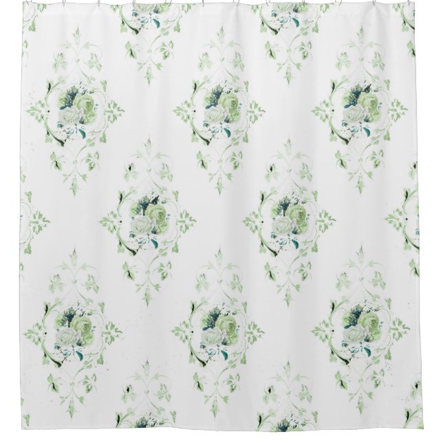 ELEGANTE CORTINA DE DUCHA FLORAL DE VINTAJE BLANCO (Anverso)