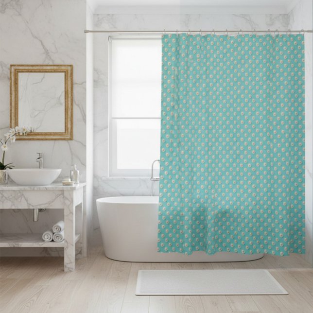 Elegante cortina de ducha Verde azulada con perlas (Subido por el creador)