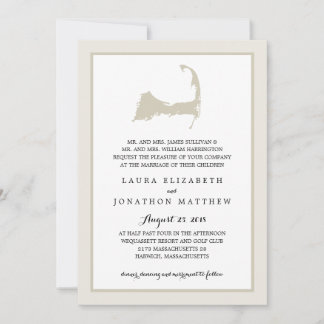 Elegante Cream Cape Cod Map Invitación a la boda
