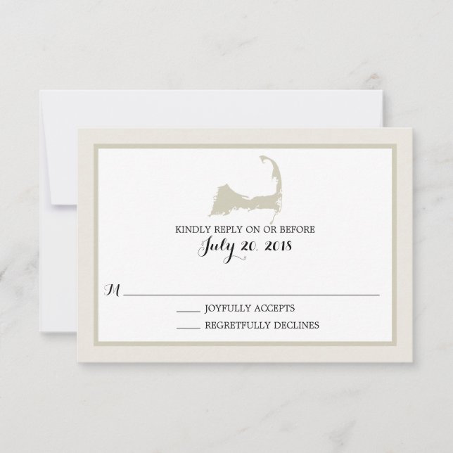 Elegante Cream Cape Cod Map Wedding RSVP (Anverso)