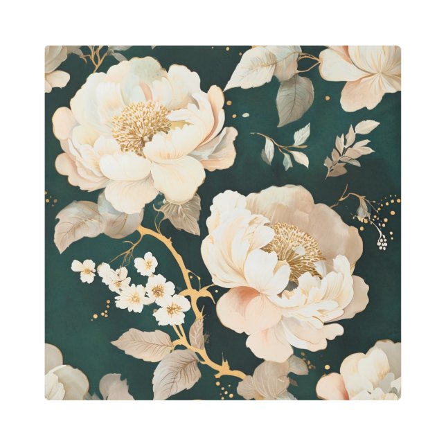 Elegante Cream Peony arte Metalizado de la pared - (Anverso)