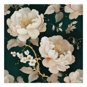 Elegante Cream Peony Floral Glossy Poster - Vintag
