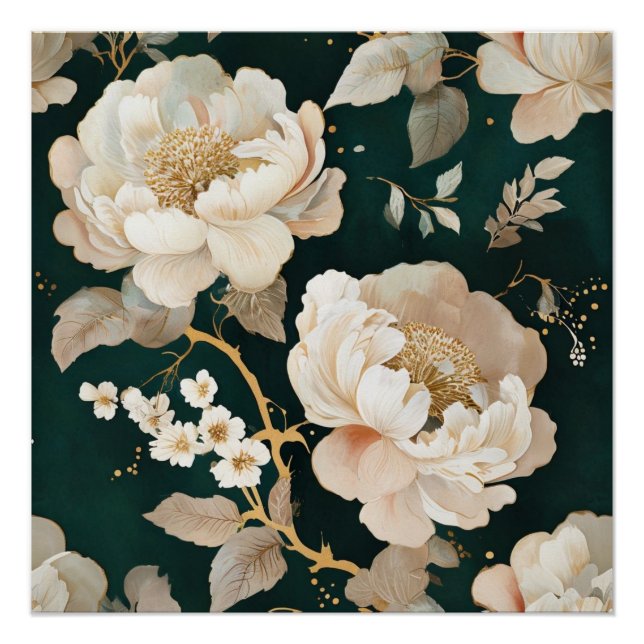 Elegante Cream Peony Floral Glossy Poster - Vintag (Anverso)