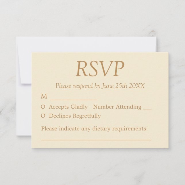 Elegante Crema Elegante Boda Beige Tarjeta RSVP (Anverso)