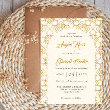 Elegante Crema Y Boda De Oro Invitación