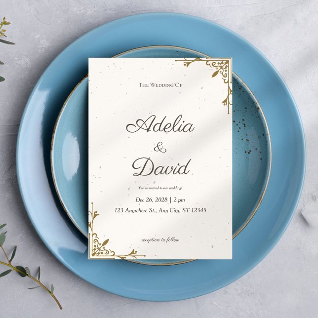 Elegante Crema y Boda de Oro Invitación (Subido por el creador)