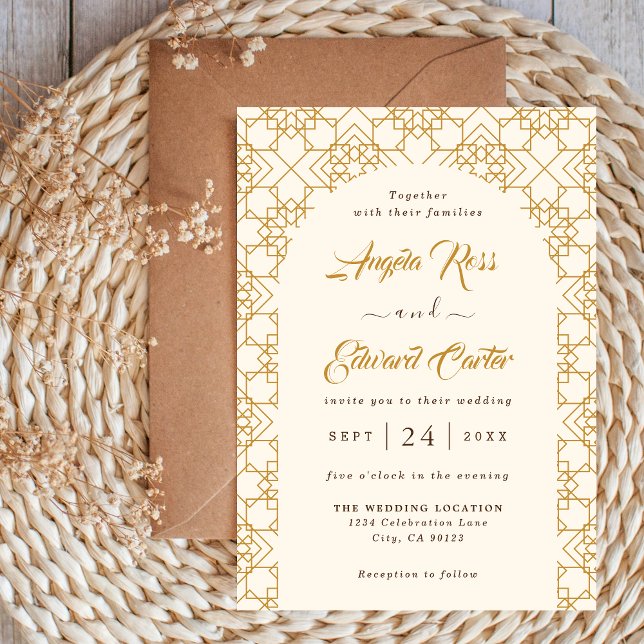 Elegante Crema Y Boda De Oro Invitación (Subido por el creador)