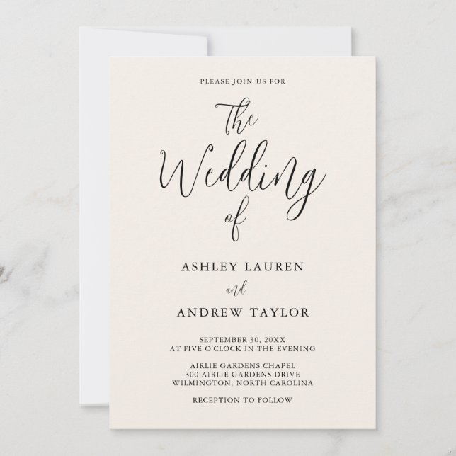 Elegante Crema y la invitación a la boda negra (Anverso)