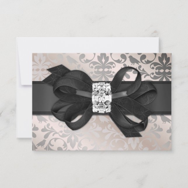 Elegante Crema y Plata RSVP con Bow (Anverso)