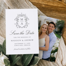 Elegante Crest Monograma de Boda Save the Date