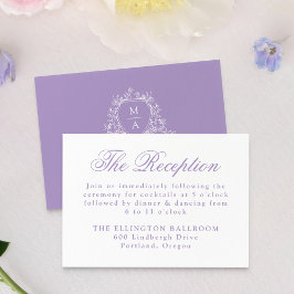Elegante Cresta Floral Lavanda Recepción de Boda