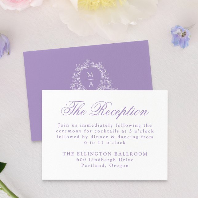 Elegante Cresta Floral Lavanda Recepción de Boda (Subido por el creador)