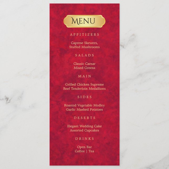 Elegante Crimson Gold Luxury Royal Menu (Anverso)