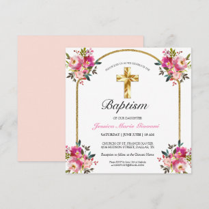 Elegante cruz de oro PInk Invitación al bautismo f