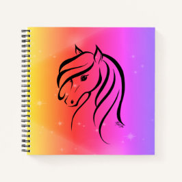 Elegante cuaderno de arte de caballos con puesta d