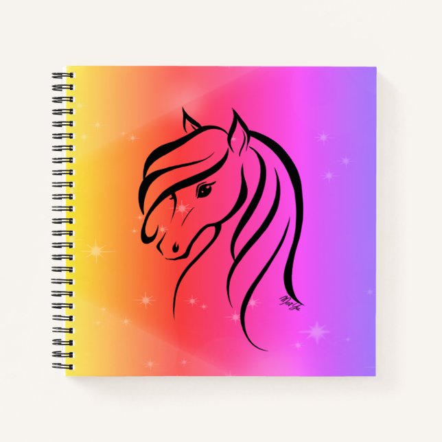 Elegante cuaderno de arte de caballos con puesta d (Anverso)