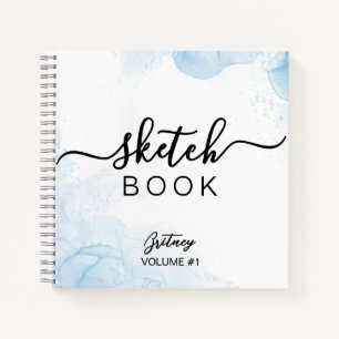 Elegante cuaderno de dibujo azul claro con nombre