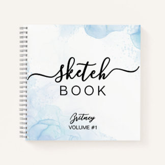 Elegante cuaderno de dibujo azul claro con nombre