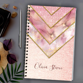 Elegante cuaderno de dibujo geométrico de oro rosa