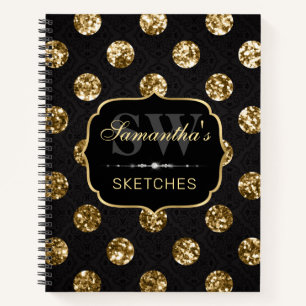 Elegante cuaderno de Purpurina de Círculos de Oro