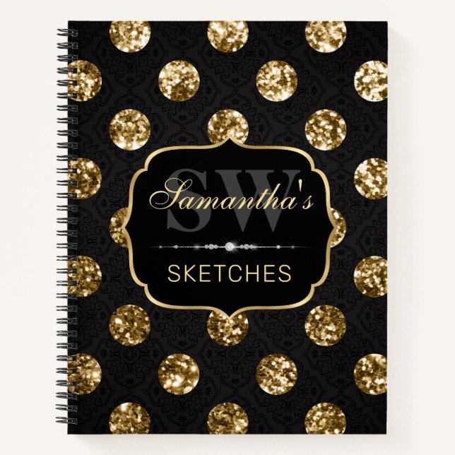Elegante cuaderno de Purpurina de Círculos de Oro  (Anverso)
