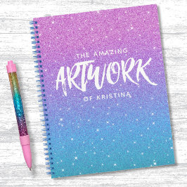 Elegante cuaderno de Purpurina morado monograma